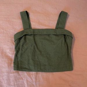 Abercrombie Linen-Blend Foldover Set Top in Olive